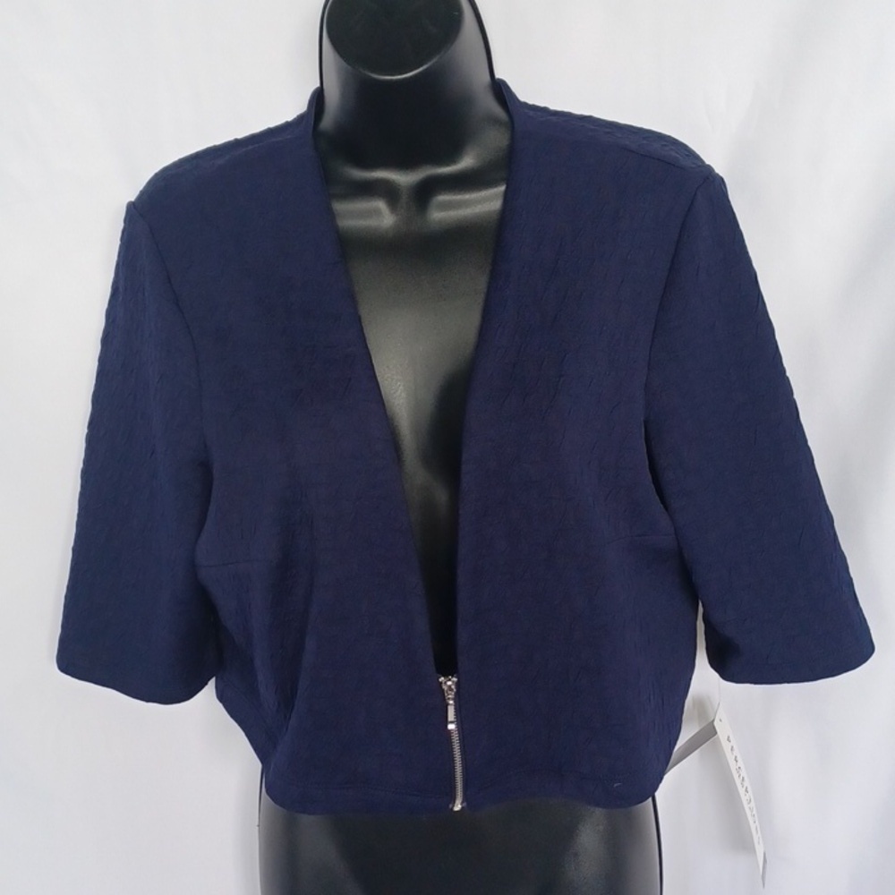 NWT!! Perceptions New York - Navy Blue 3/4 Sleeve - 1/4 Zip Shrug Top - Size L
